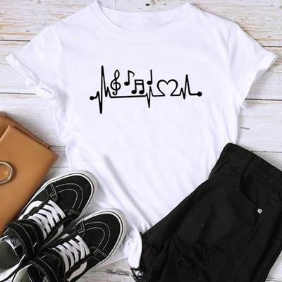(Asian Size) Fashion Heartbeat Trend Cute 90s Print Female Casual Women's Top Casual T Clothing Graphic Tee Short Sleeve T-shirt