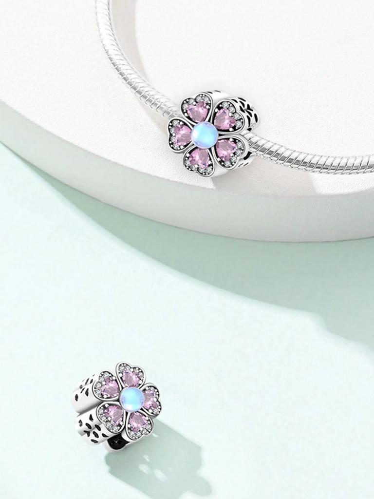 Copper Plated Original Charms Pink Rose Bellflower Beads Fit Bracelet Women'S Jewelry Gift