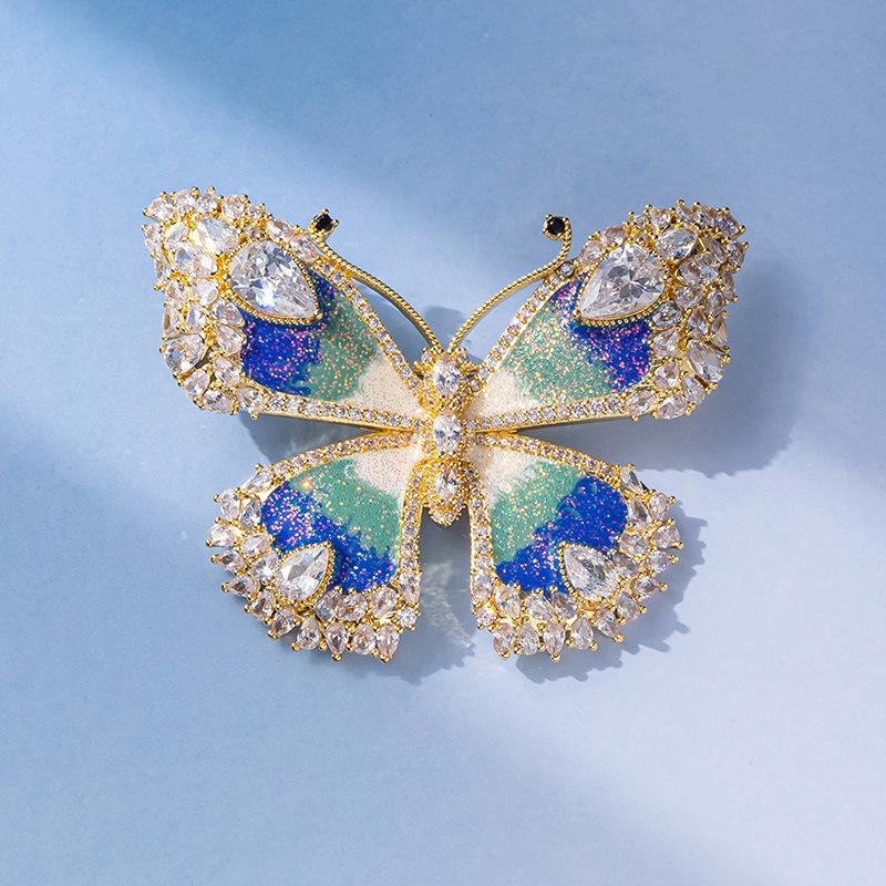 Cloisonné Enamel Copper Zircon Butterfly Brooch - Retro Style Coat Accessory