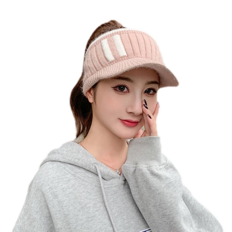 Fashion Handmade Knit Cap Winter Outdoor Women Girl Warm Keeping Cap Empty Top Wool Hat Color Matching Duck Tongue Hat
