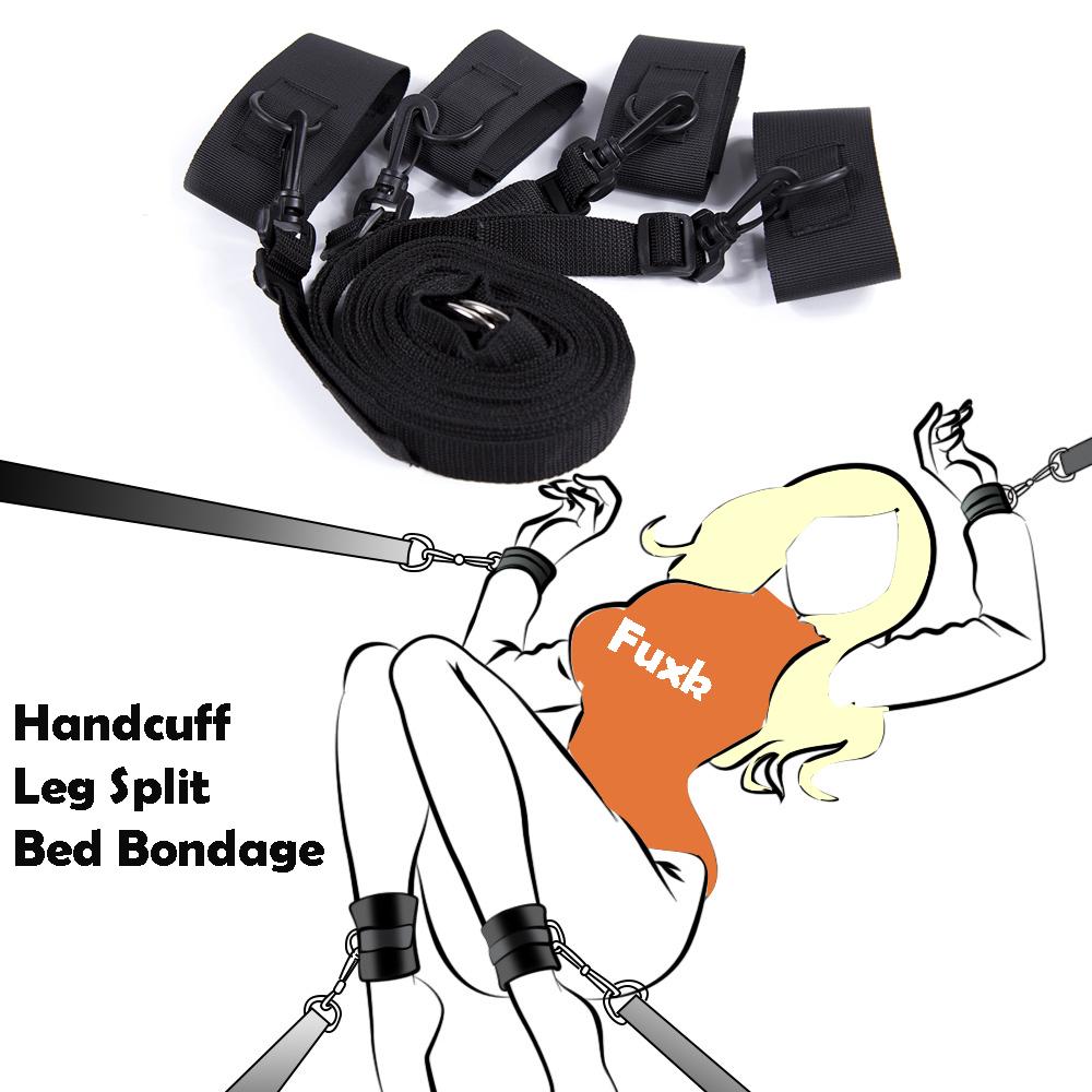 Restraint Bed Bondage Gear Female Handcuff Open Leg Cuff Strap System Eyeblinder Set Versatile Bedroom Games Set Toy Set