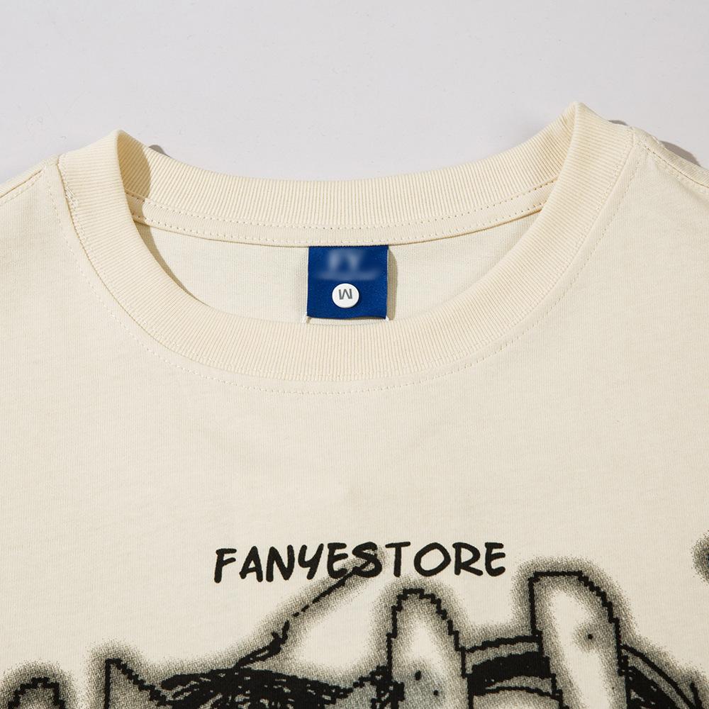 Anime Cartoon Short Sleeved T-shirt for Men and Women Summer High Street Trend Design Sense, Niche Loose Pure Cotton Quarter Sleeved T-shirt