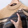530g Thickened 100% Wool Men's Sweater, Autumn/Winter 2025, Round Neck Striped Knitwear