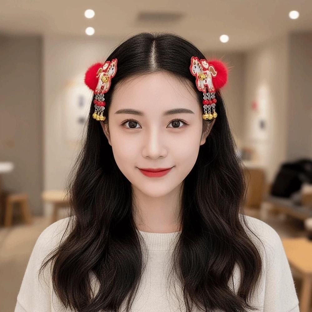 Lion New Year Tassel Hair Hoop Embroidered Bow Ancient Style Hair Clips Winter