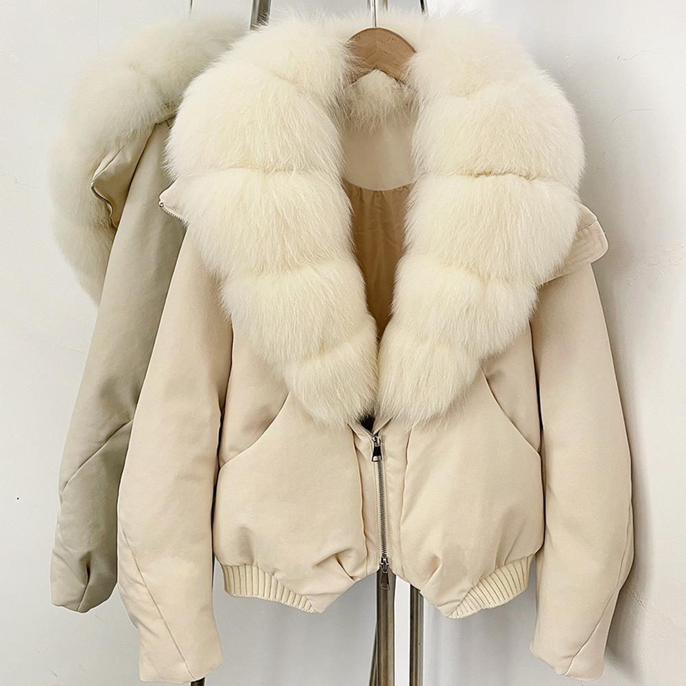 Europe and the United States new natural real fox fur collar down jacket autumn and winter versatile thickened warm women's short coat