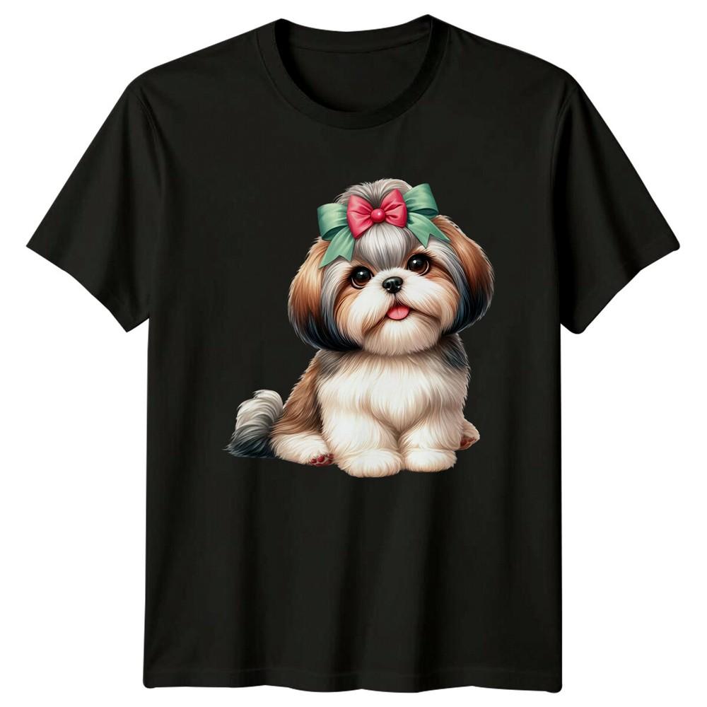 

Cute Shih Tzu Dog With Bow T-Shirt, Pet Lover Tee 3XL