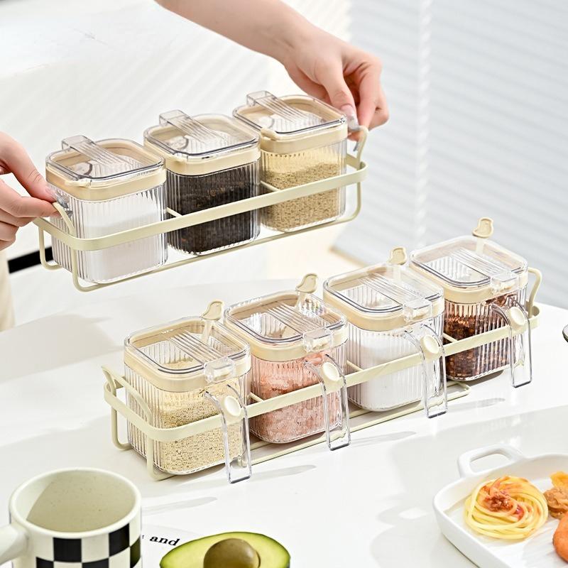 Kitchen Compartment Spice Storage Box, Wall Mounted Iron Seasoning Box, Simple and Transparent, Made of PET Material