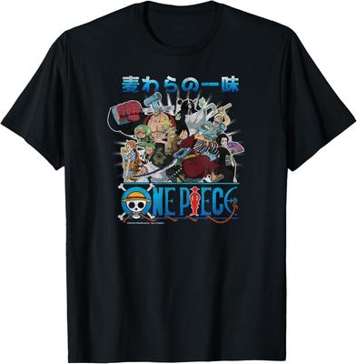 Anime Retro Załoga Słomkowego Kapelusza Kolaż T-Shirt