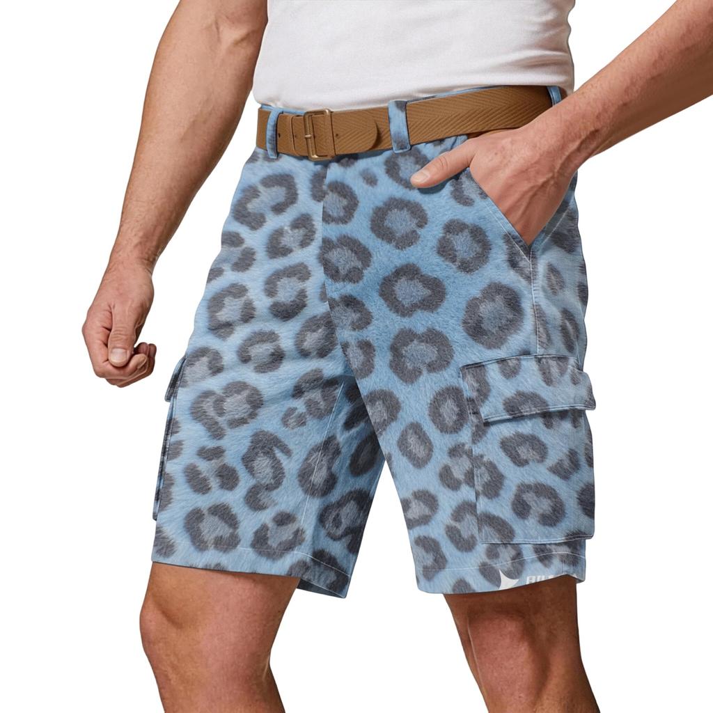 Men’s Casual Multi Pocket Cargo Shorts with Leopard Print Pattern Relaxed Fit Outdoor Athletic Shorts