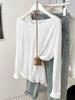 Women's Blue Off-the-Shoulder Sun Protection Long-Sleeve T-Shirt, Summer Loose Fit Cover-Up Top