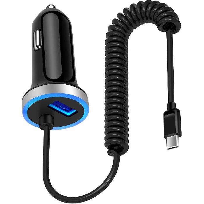 Google Pixel 9 Pro USB Car Charger Fast Charging for Google Pixel 10 Pro XL 9 Pro Fold 8a 8 Pro 7 Pro 6,USB A Car Charger + 3FT Coiled USB C Cable