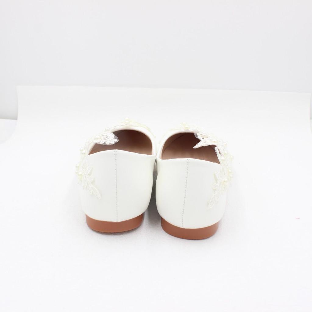 Scarpe Basse da Sposa in PU Opaco con Pizzo Bianco – Fatte a Mano, Punta Affusolata, Suola in Gomma, Taglie Forti Scarpe da Matrimonio Donna BH412203