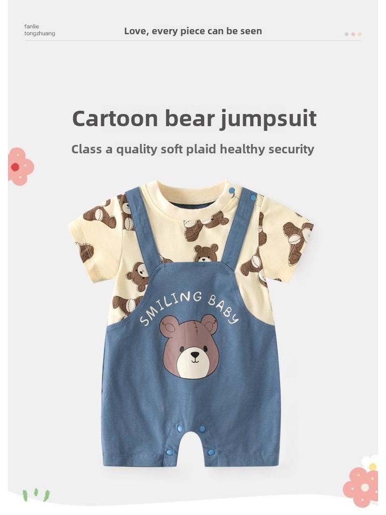 Letní overal s krátkým rukávem pro novorozeného chlapečka - Roztomilý outfit na lezení na oslavu prvního měsíce