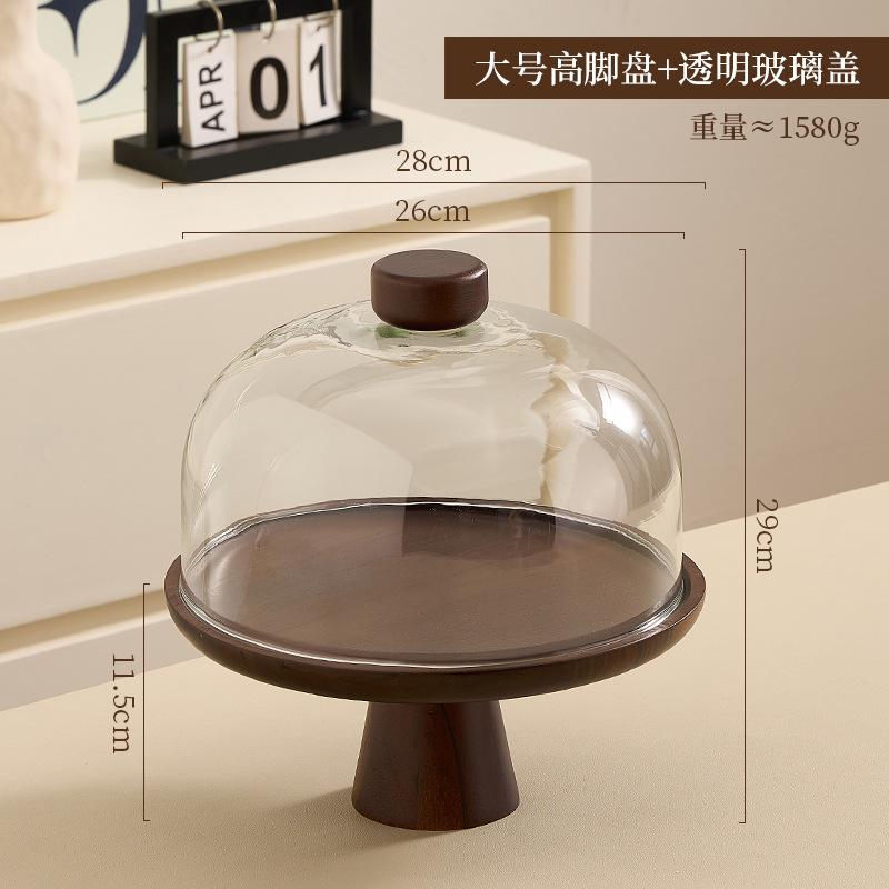 Retro Acacia Wood Tall Cake Tray with Glass Cover Wedding Dessert Table Display Rack Exquisite Afternoon Tea Dessert Tray