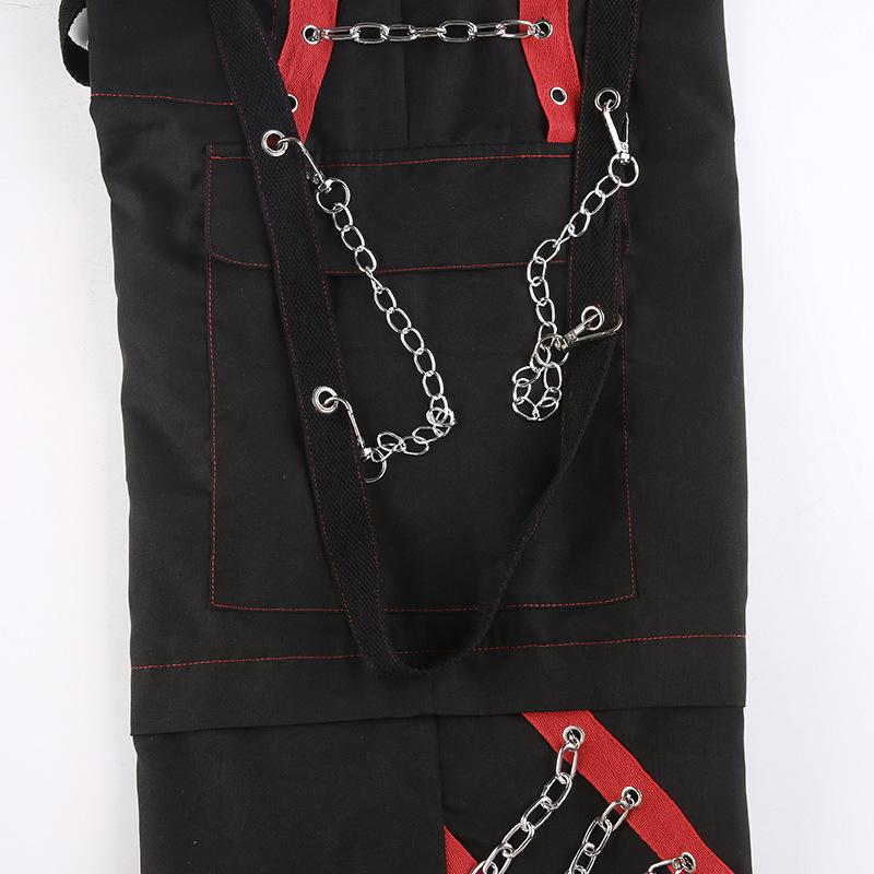 Spring and Summer Women's Netflix Street Dark Chain Button Webbing Hip Hop Loose Casual Pants