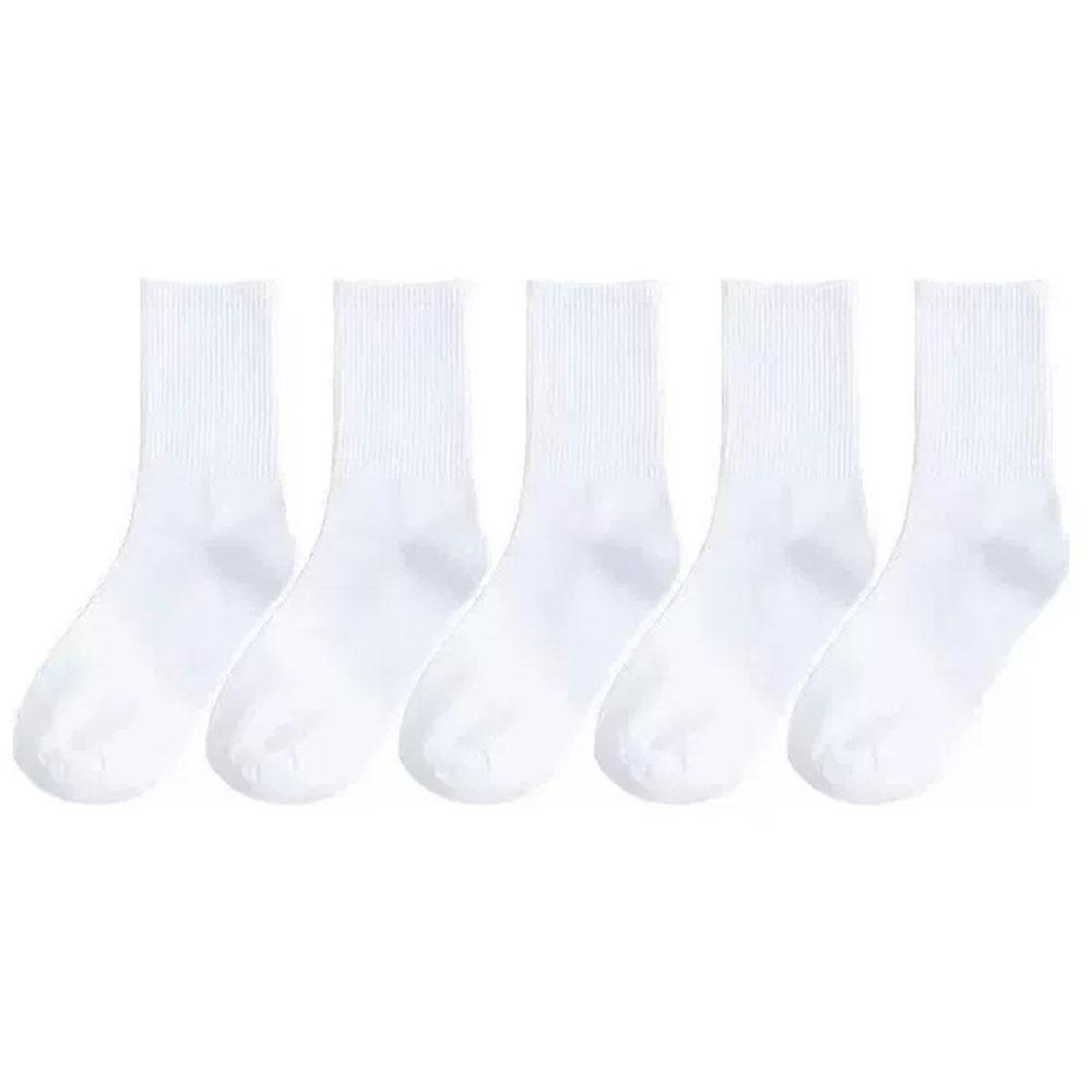 

5 пар женских белых носков из хлопка в стиле Харадзюку в корейском стиле для девочек и мальчиков, школьные носки средней длины One Size