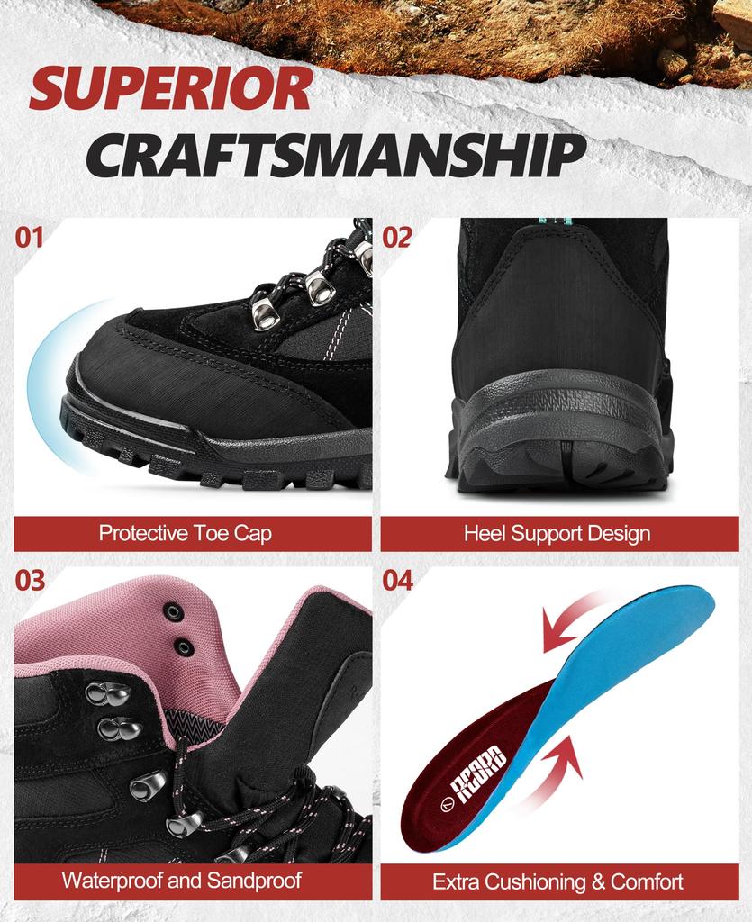 R CORD Trekking Shoes with Thick Soles for Outdoor and Stylish Athletic Size Women's Waterproof, Non-Slip, Breathable, Shock-Absorbing,