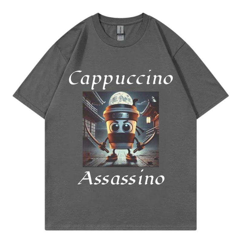 Cappuccino Assassino Graphic T Shirts Funny Italian Brainrot Meme TShirt Unisex Fashion Casual Short Sleeve T Shirt Streetwear