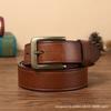 Belt Men's Retro Hand-Rub Color Distressed Pure Cowhide Leather Pin Buckle Fashion Trendy Korean Style Brass Buckle Belt
