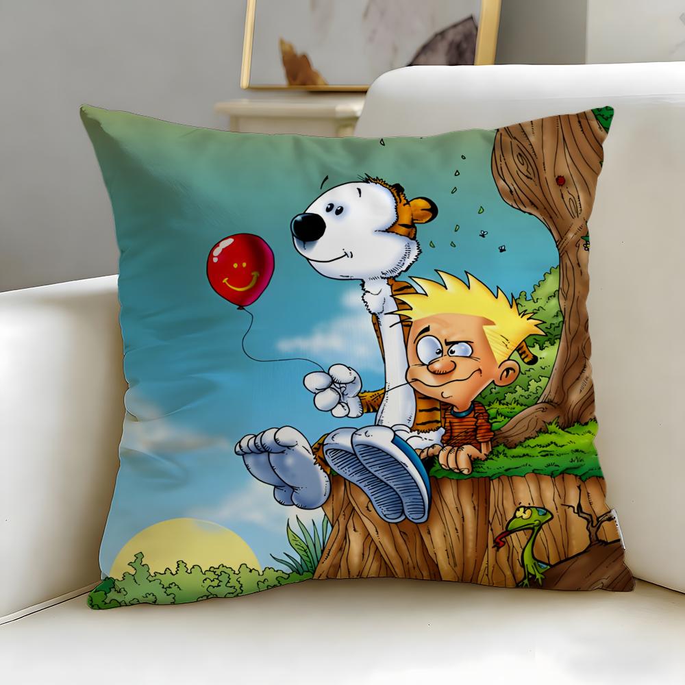 classic comic Calvin and Hobbes Cushion Cover Soft EasyWash Pillow Case Versatile for Couch Bed Travel and Office