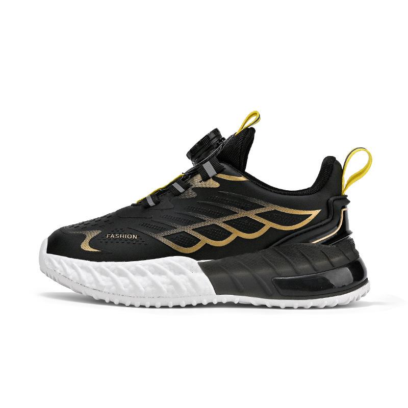 Children's and Boys' Sports Shoes 2025 New Leather Non-slip Rotary Buckle Running Shoes Medium and Older Children's Casual Sports Shoes Trend