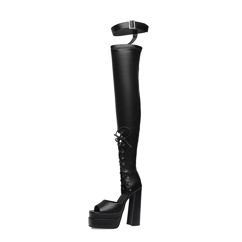 Plus Size Nightclub Stage Performance Hollow Breathable Sexy Fashion Over-The-Knee Boots Ultra-High Platform Peep Toe Boots