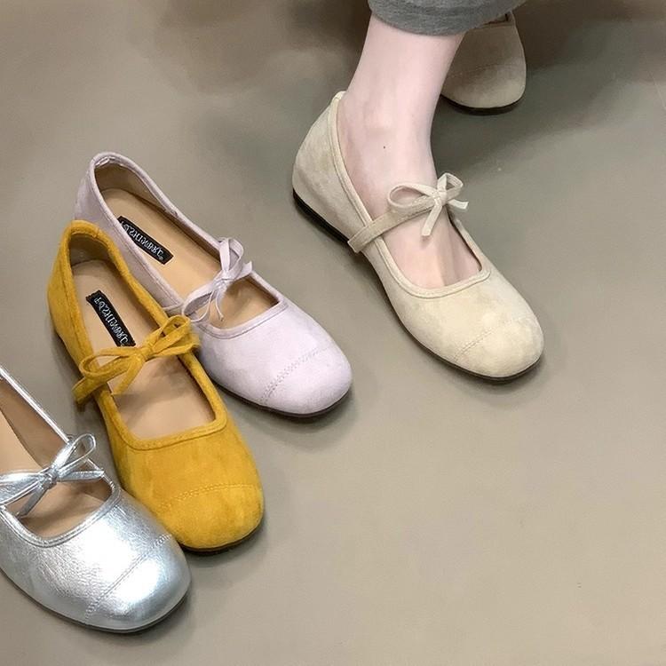 Soft Leather Version~ French Temperament Bow Elegant Doudou Shoes Wear Small Fragrant Wind Outside, Shallow Mouth Inside Height Increasing Single Sho