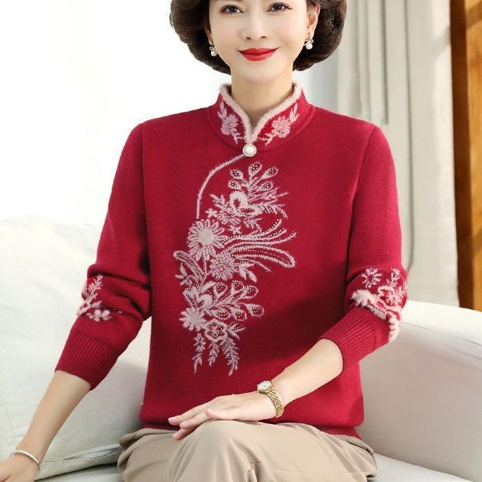 Autumn Winter Women's Mink Fleece Sweater Loose Plus Size Sweater Embroidered Pullover Fleece Thickened Knit Tops