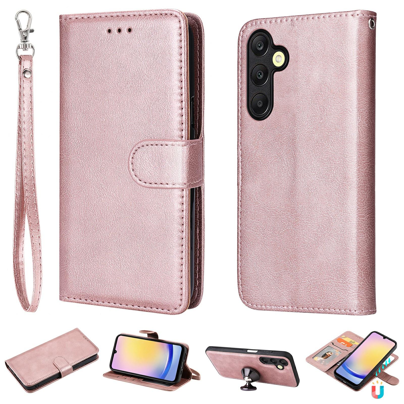 

Для Samsung Galaxy A25 5G (Глобальный) (161,0 х 76,5 х 8,3 мм) Чехол 2 в 1 Съемный Магнитный Кожаный Кошелек Мобильная Накладка с Ремешком Rose Gold