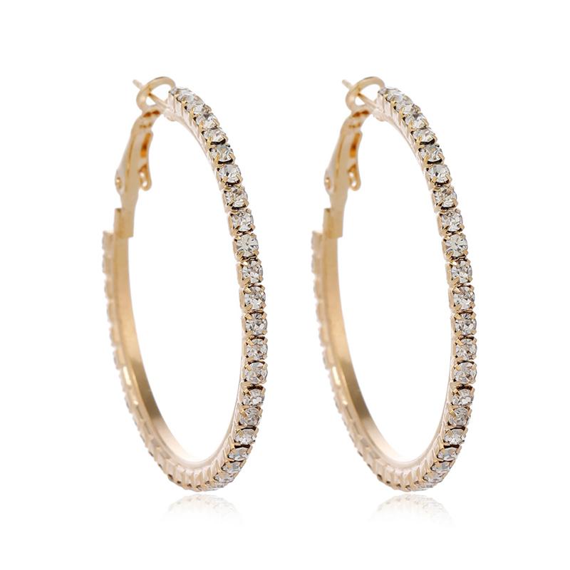 Exquisite Full Rhinestone Hoop Earrings for Women Fashion Simple Circle Round Earring Wedding Party Jewelry Accessories Gifts