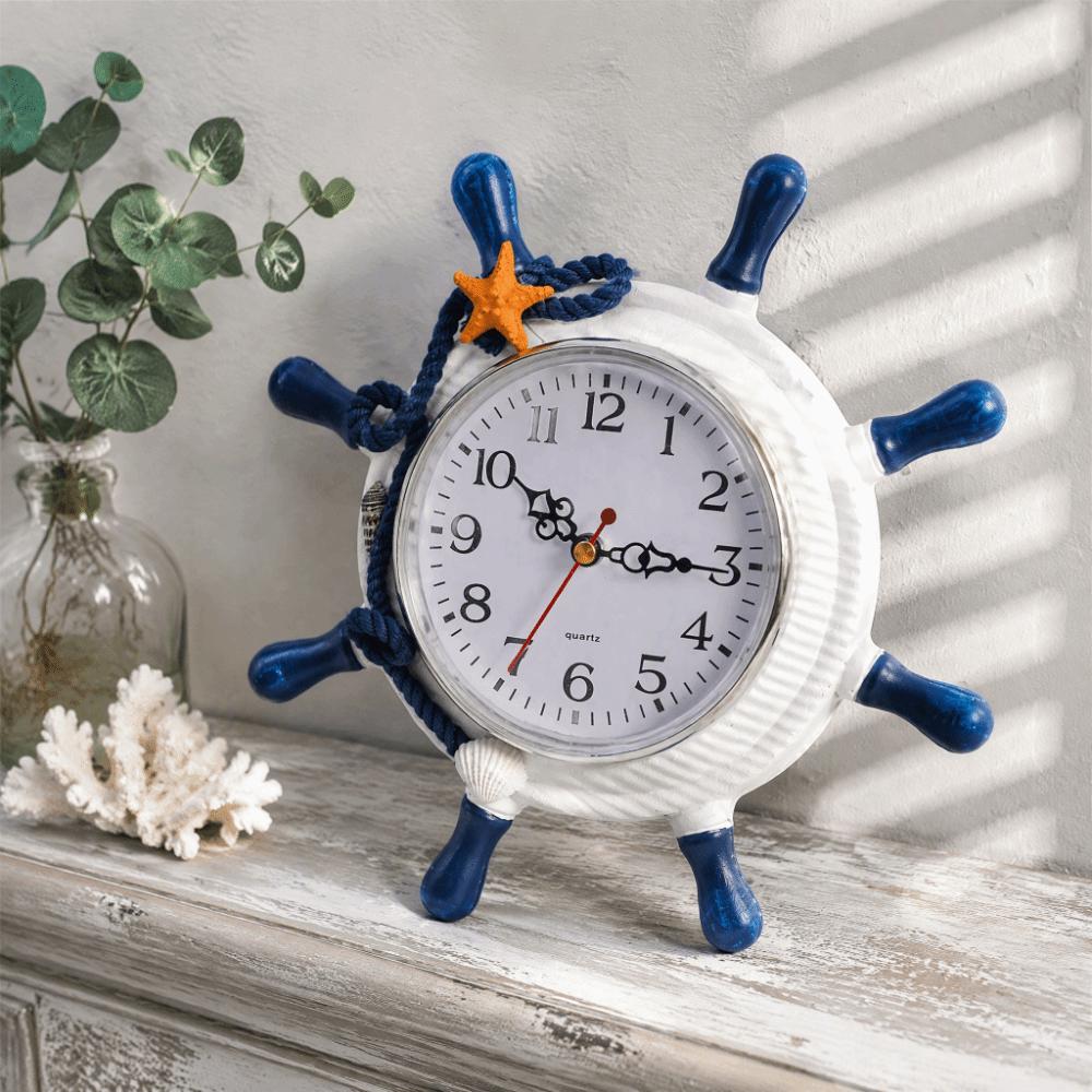Wooden Steering Wheel Clock 8.46in Wooden Wall Clock Silent Sailing Ship Clock Home Decor