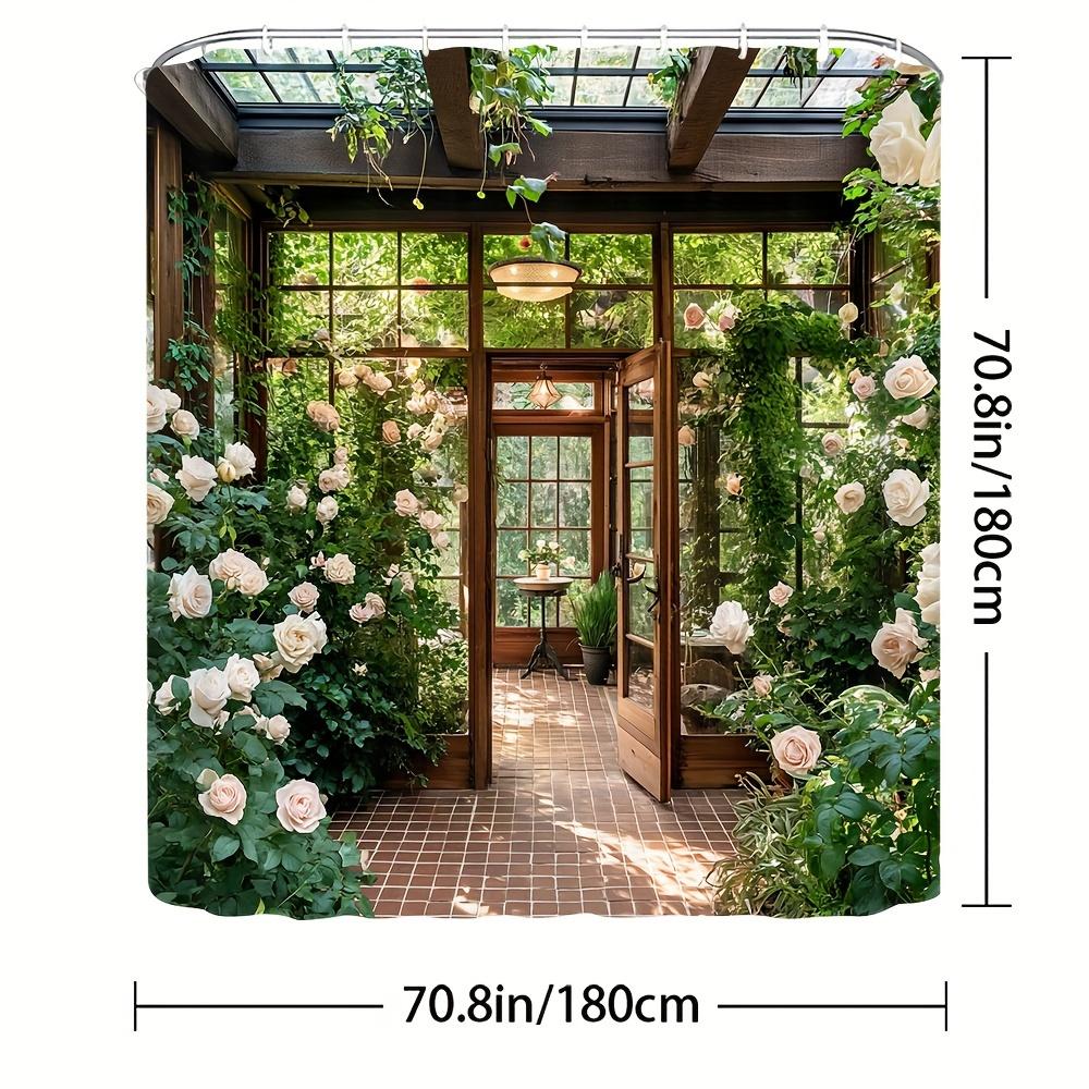 

Rose Garden Greenhouse With Wooden Door&Glass Windows Shower Curtain Machine Washable All Season Waterproof Privacy Protection W60H190(CM)-1 Pcs