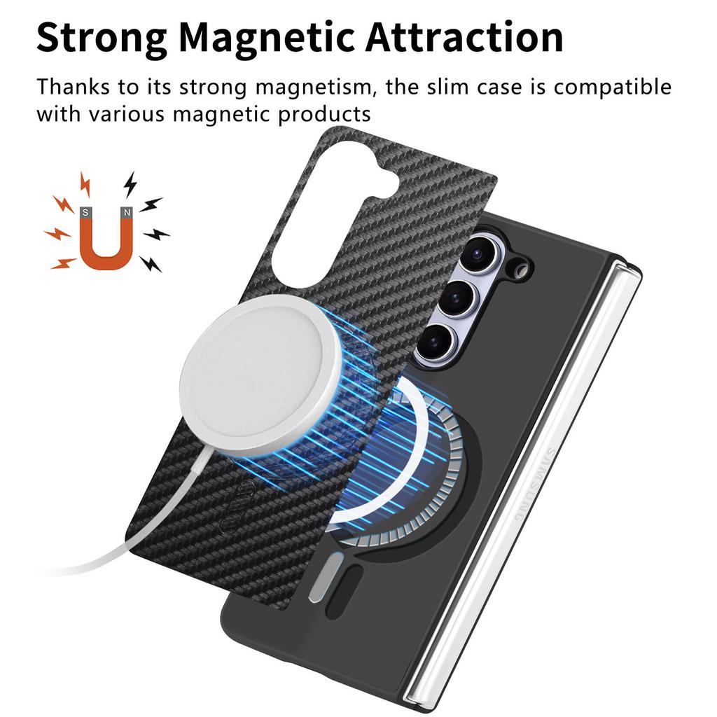 For Samsung Galaxy Z Fold6 5G Magnetic Case Carbon Fiber Texture Leather+PC Cover with Screen Film