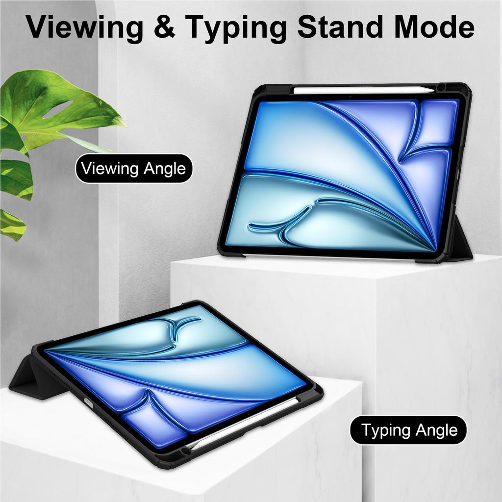 For iPad Air 13 (2025)/(2024) Case PU Leather Clear Acrylic Tablet Cover Support Auto Sleep/Wake