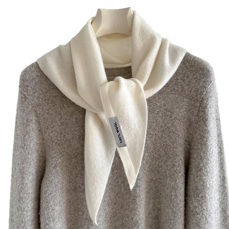 High-End Women's Triangle Scarf: 100% Australian Wool, Knitted Korean Style, Perfect for Autumn & Winter