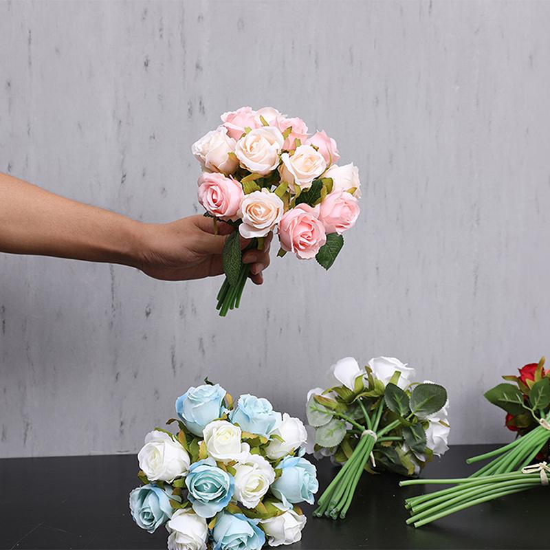 WCIC Nova 12 Cabeças Artificial Seda Noiva Segurando Flores Buquê de Rosas Casamento Decoração de Festa em Casa