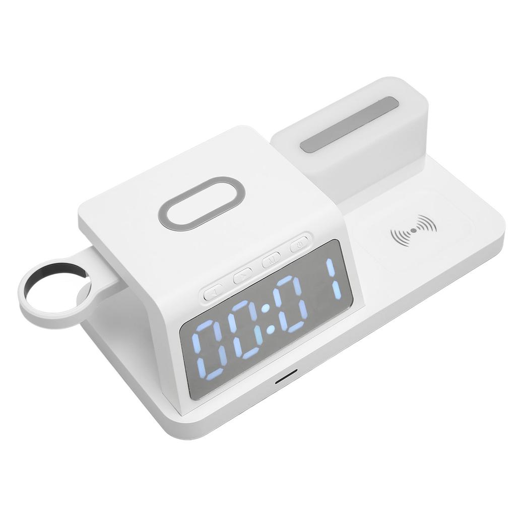 Multifunctional Alarm Clock Wireless with Night Light Calendar for Phone Watch Earphone