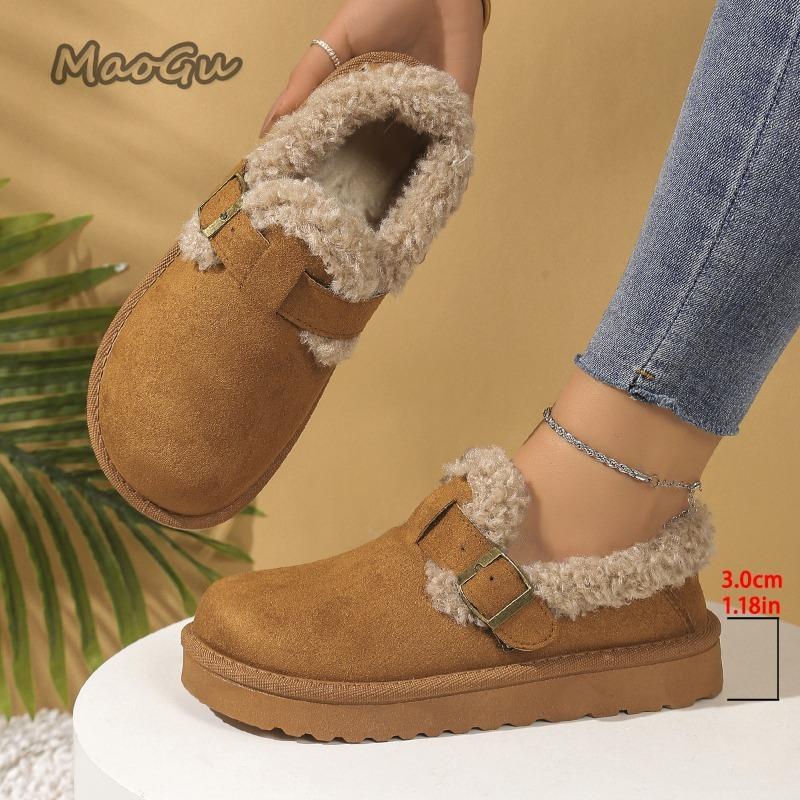 Fashion Faux Fur Buckle Decor Shoes for Women Winter Warm Thicken Plush Cotton Snow Boots Comfort Thick Sole Non Slip Casual Shoes 36-41