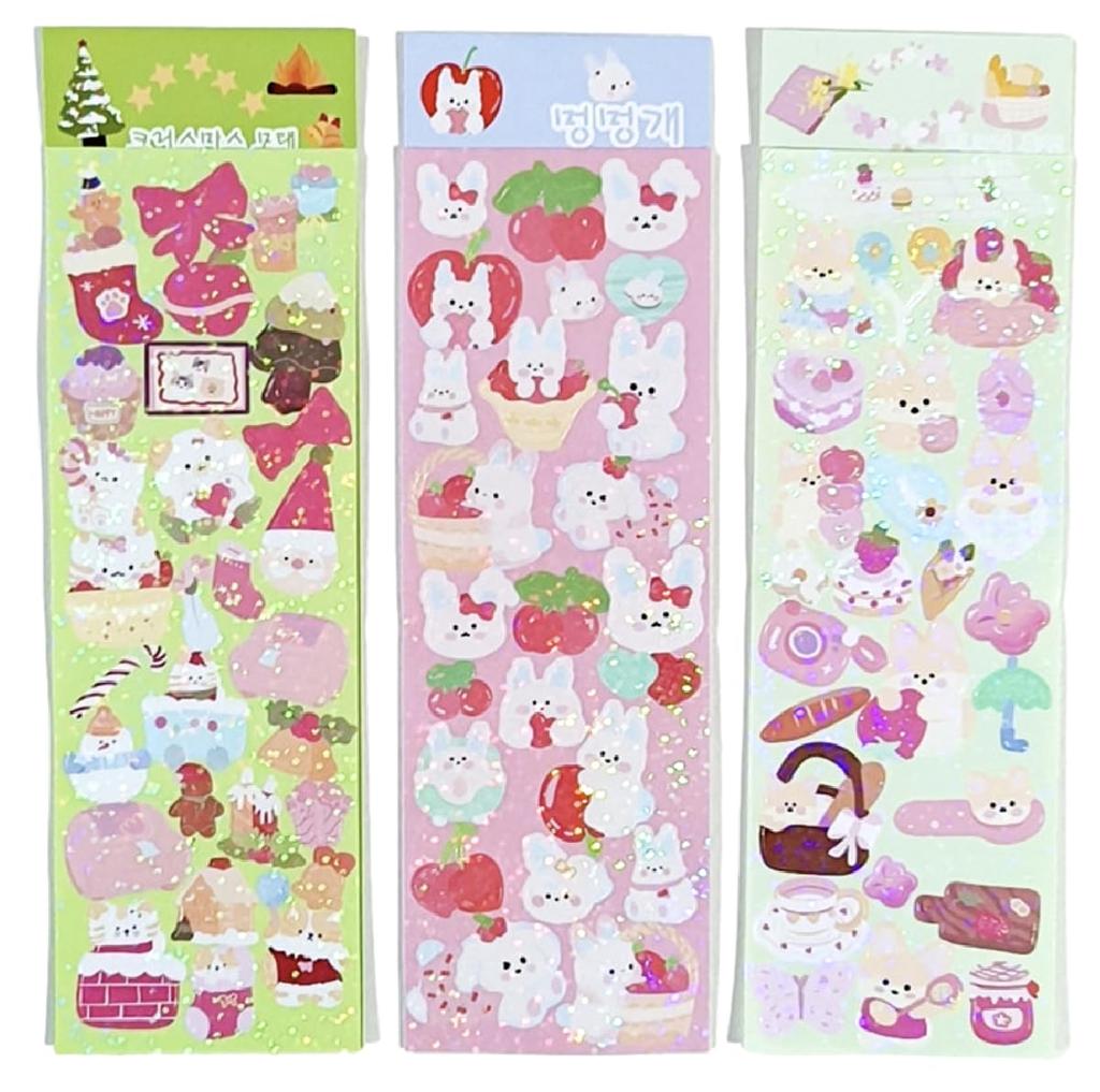 324 Korean Character Deco Stylish and Reward Large Animal Small Pastel Colors [12 Sheets, Stickers] Stickers, Glitter, Sparkle, Cute, Stickers,