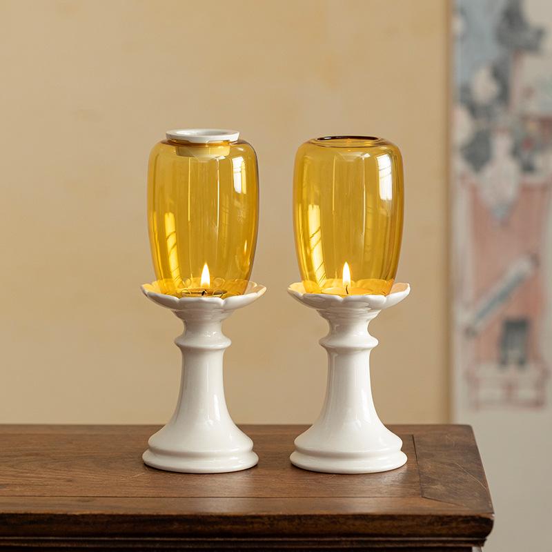 Chinese Forbidden City Glass Candlestick: Zen Tea Room Atmosphere Candle Lamp Decoration