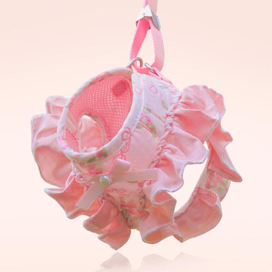 Floral Dog Harness for Small Dogs Cute Ruffled Harness with Leash Adjustable Dog Harness for Puppies Bichon Frise Teddy Pomeranian