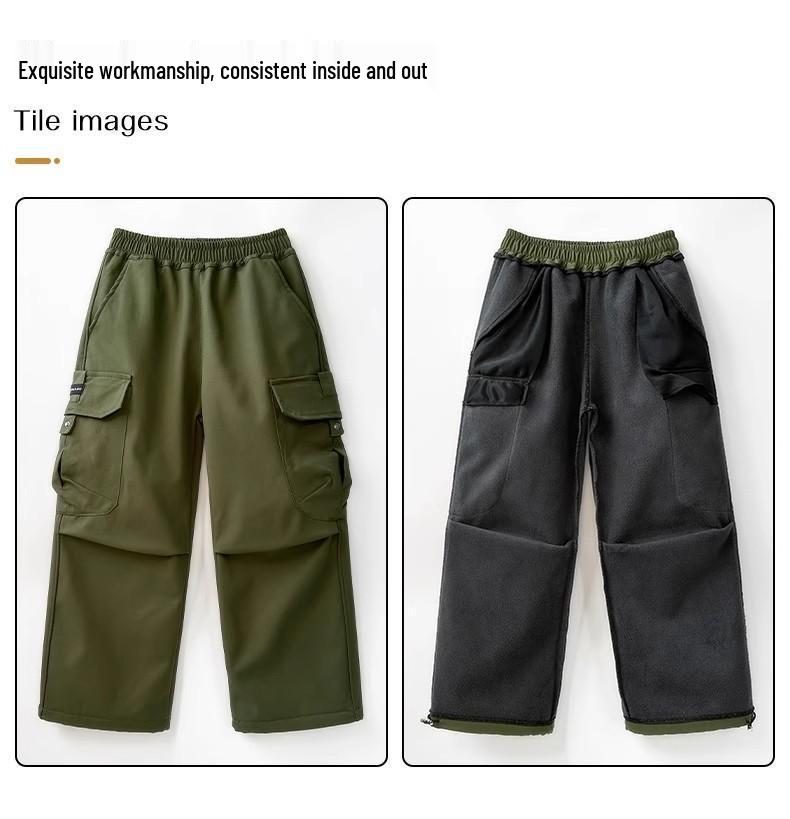 Boys' Stylish Autumn/Winter 2025 Versatile Cargo Pants - Medium/Large, Loose Fit, Plus Velvet Long Trousers