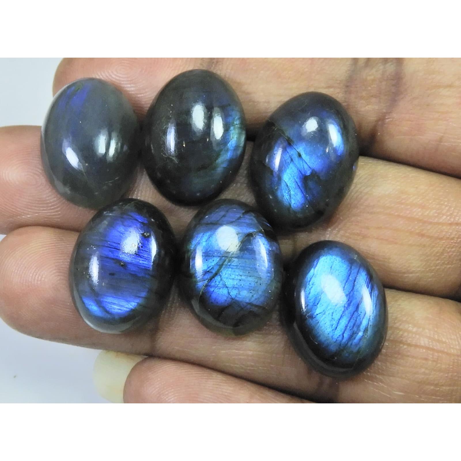 15X20MM Natural Labradorite Blue Fire Oval Cabochon Loose Gemstone 06Pcs Lot C-1065