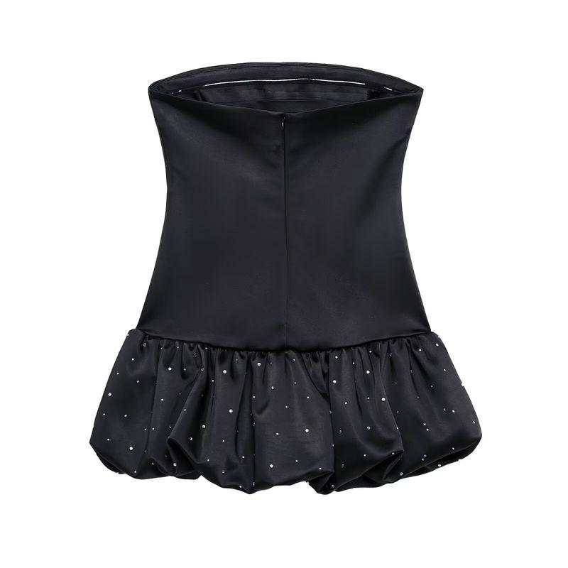 Zab Autumn New Women's Clothing Fashion Feng Shui Diamond Decorations Balloon Style Silk Satin Texture Dress 4772244