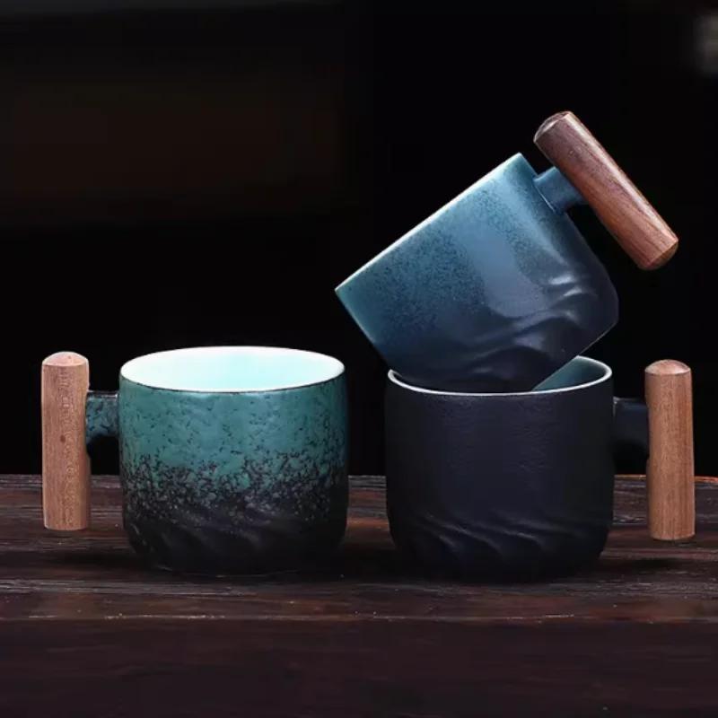 Creative Handmade Exquisite Coffee Cups, Vintage Wooden Handle Coffee Cups, Mugs, Beverage Cups, Kitchen Dining and Bar