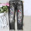 Women's Casual Fashion Printed Ripped Jeans - Trendy Distressed Denim Pants for Comfortable Everyday Wear