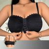 Biustonosz Damski Plus Size z Przodu na Zapięcie Czarny Koronkowy Biustonosz