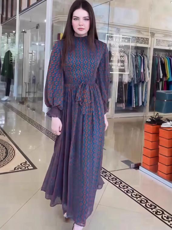 2025 Autumn Women's Solid Color Long Robe Dress with European and American Design