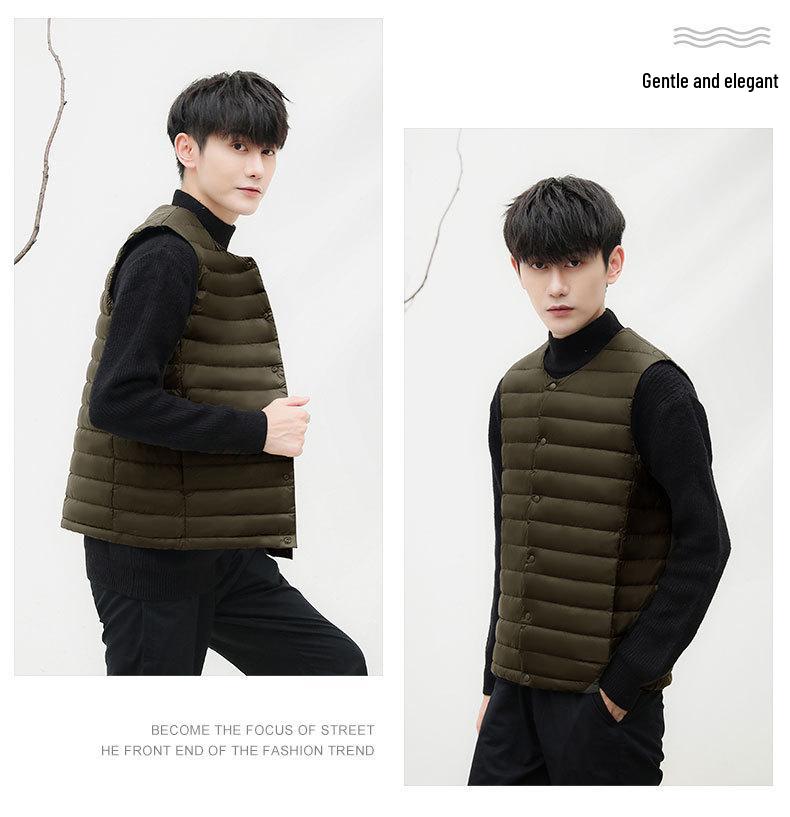 Men's 90% Down Solid Color V-Neck/Round Neck Vest Plus Size Jacket