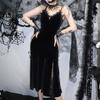 Damska sukienka na Halloween Cosplay z koronkowym dekoltem w serek, ramiączkami spaghetti, rybi ogon, ciemny styl, gotycki, średniowieczny, vintage, bez rękawów, występ na scenie